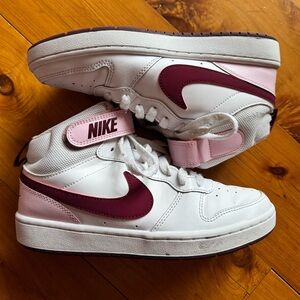 Nike White and Maroon Velcro High-Tops